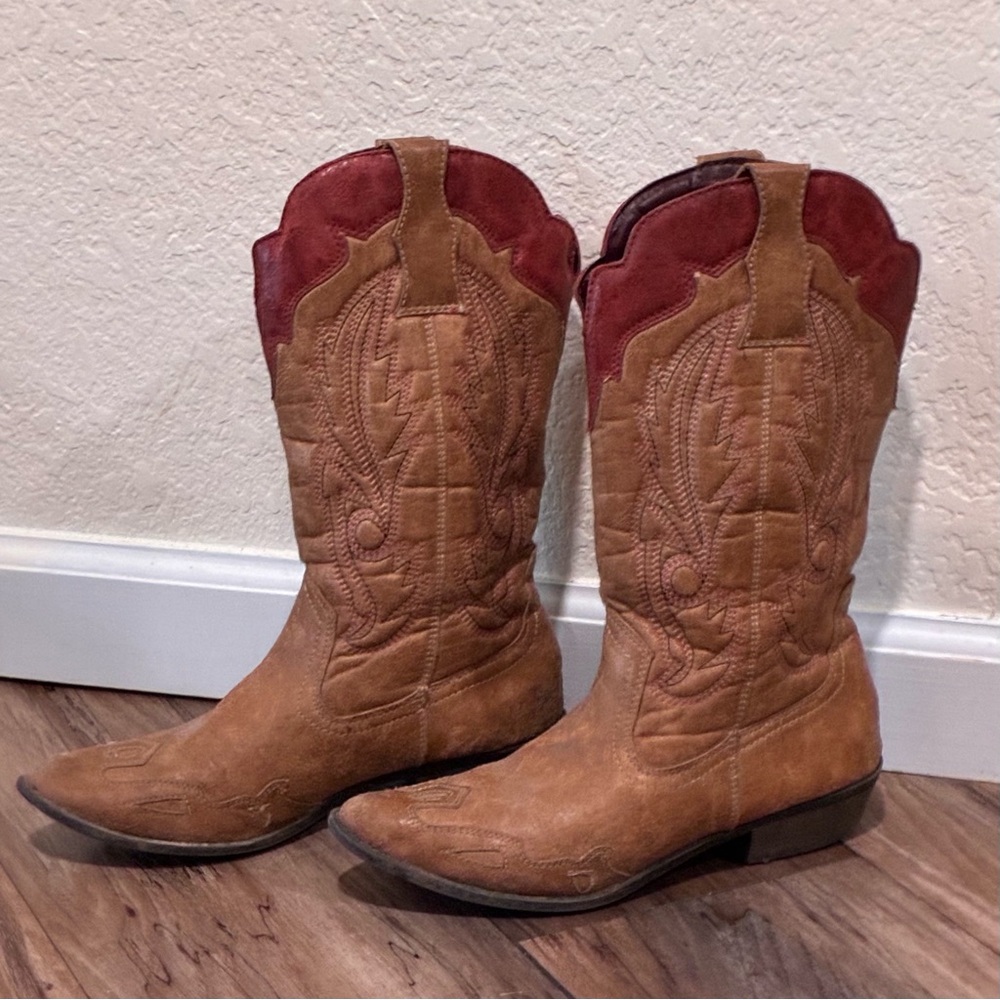Coconuts by Matisse Gaucho Western Boots Brown & Burgundy size 8